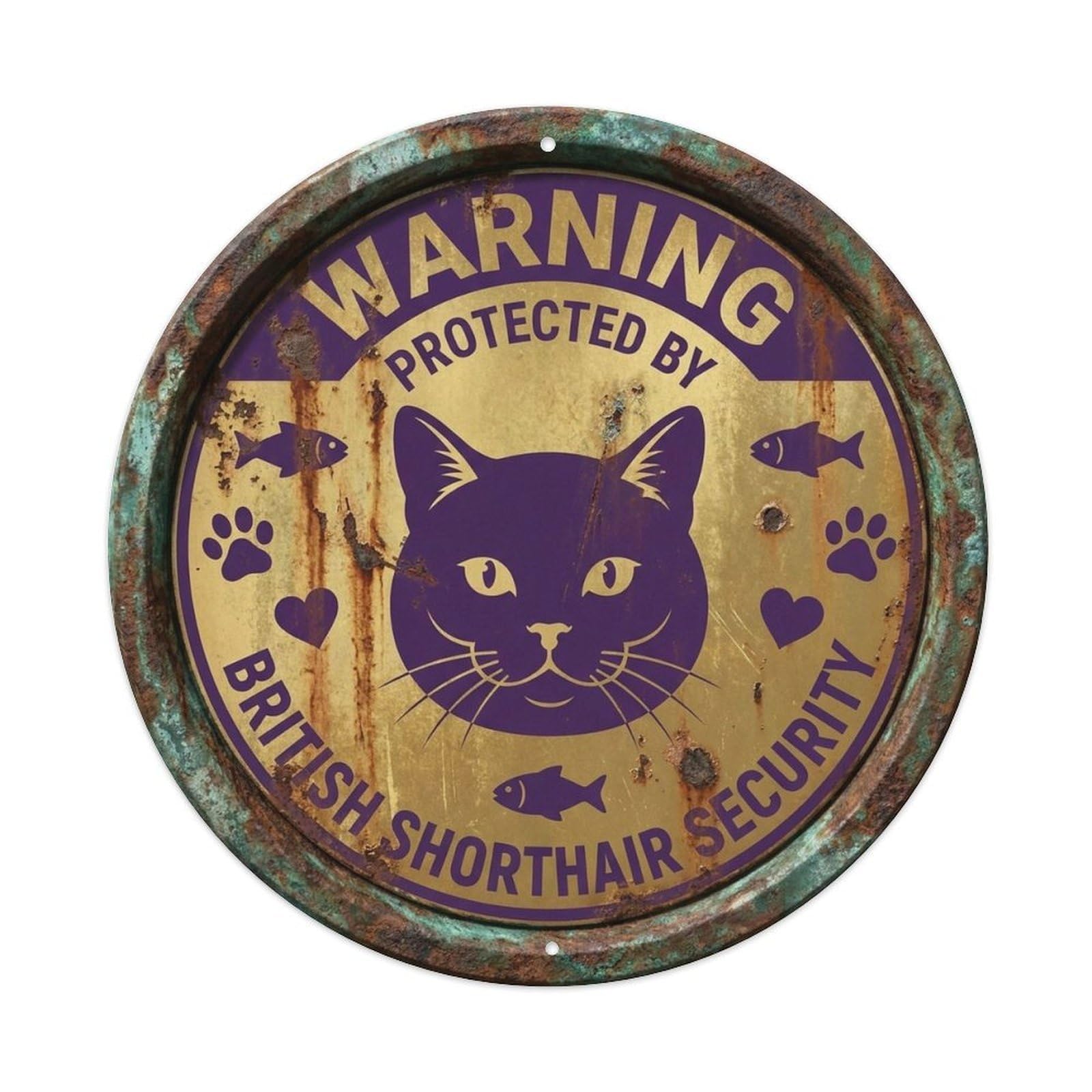 British Shorthair Security Warning Vintage Rust Metal Tin Sign