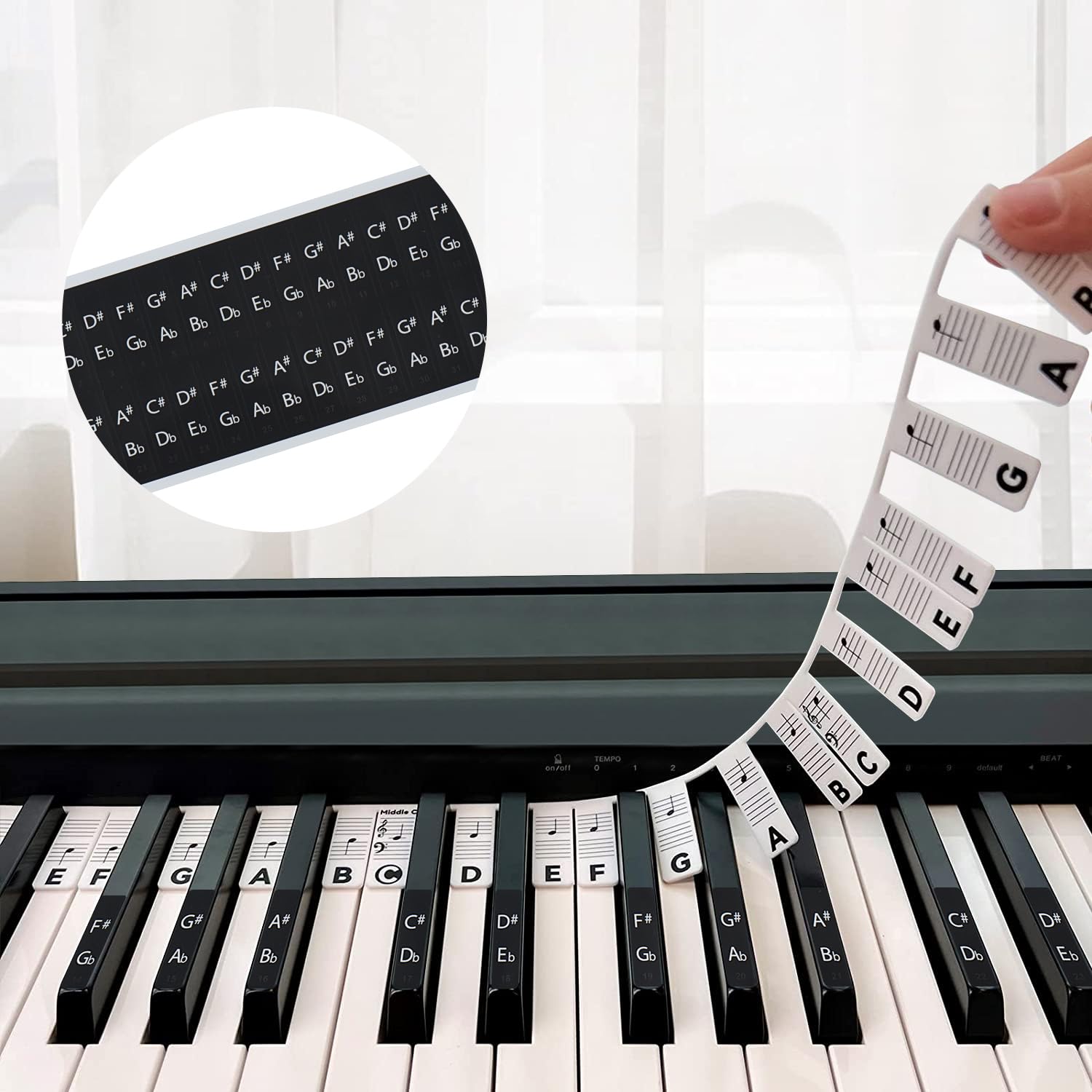 Piano Note Labels for Beginners and Kids, Removable Silicone Piano Keyboard Stickers Guide, 88-Key Full Size, No Need Stickers, Reusable Piano Keyboard Accessories with Box