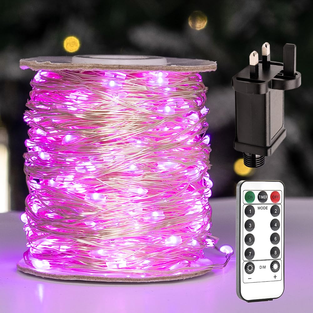 ZELUXDOT Pink Fairy Lights 400 FT Plug in Indoor Long Electric String Lights with Remote Timer 1200 LED for Bedroom Living Room