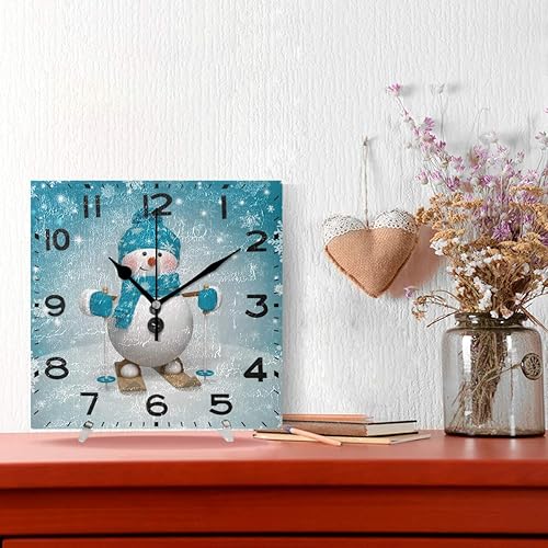 Miniatura 2 de Naanle Reloj de pared cuadrado con estampado navideño de muñeco de nieve, de 8 pulgadas, funciona con pilas, de cuarzo, silencioso, analógico,