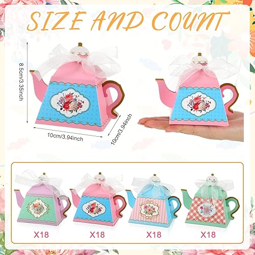 Miniatura 2 de Qilery 72 cajas de regalo de fiesta de té, cajas de regalo de tetera vintage, tetera floral, regalo de boda, cajas de dulces, cajas de regalo de
