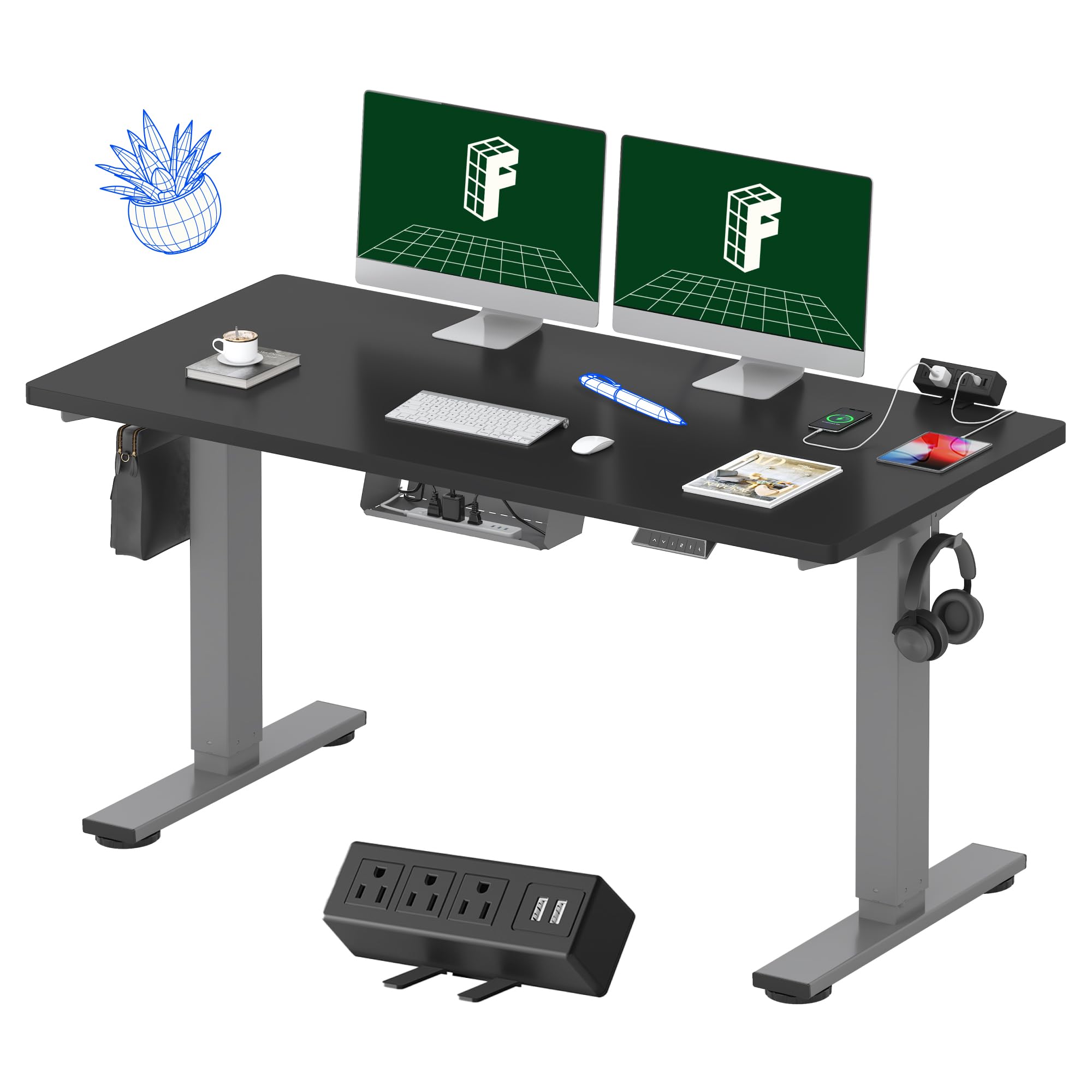 FLEXISPOT EN2 Whole-Piece Standing Desk with clamp power strip and cable management tray | Mubboo