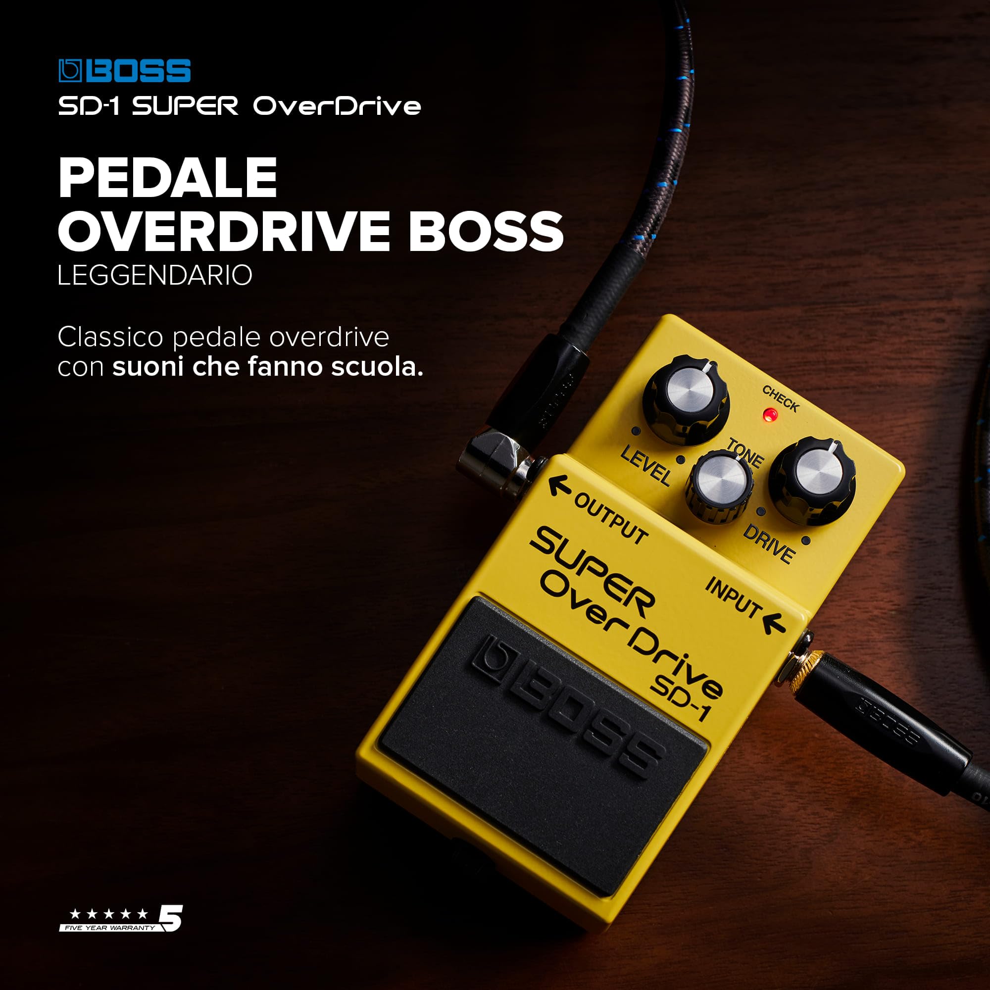BOSS SD-1 pedale Super Overdrive, Pedale overdrive compatto, con suoni dalla saturazione, calda e morbida