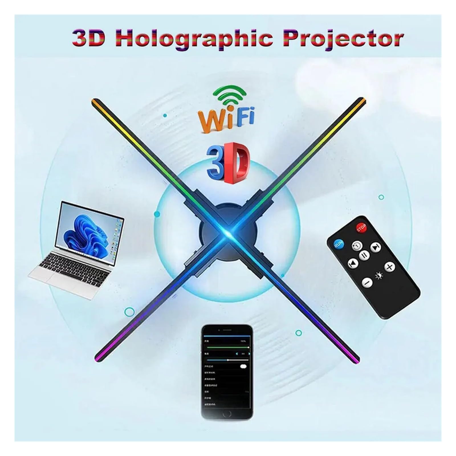 Amazon.co.jp: 45/52/56/60/65cm 3Dホログラフィックファン、ホロ