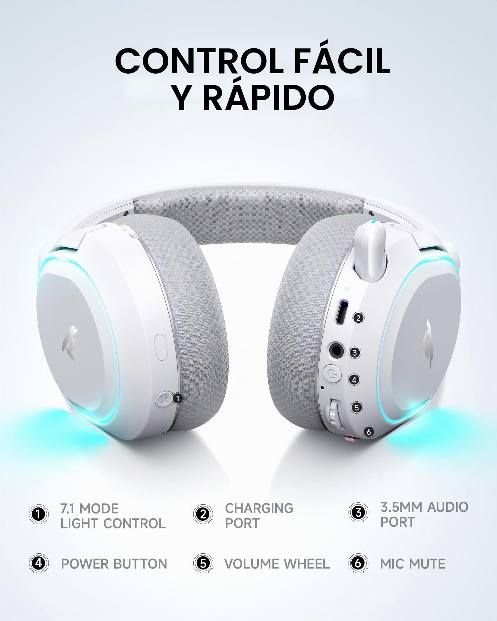 Picun G2 Wireless Gaming Headset with Mic for PC PS5 PS4 Switch, White Grey