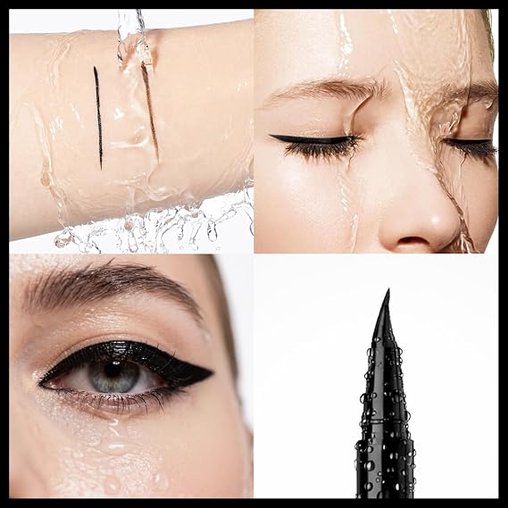 Black Waterproof Liquid Eyeliner, Long-lasting Eye Liner with Ultra-Fine Brush-Tip for Precise Finish, Smudge-Proof Transfer-Resistant Formula, Smooth Glide Micro Angled Liquid Liner Pen