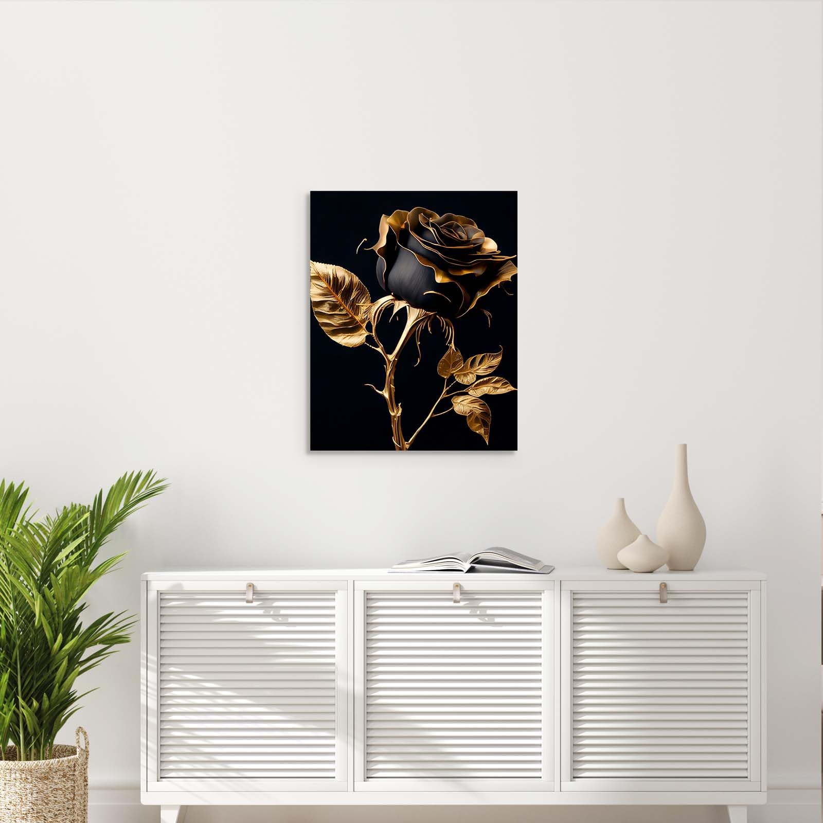 Galmcook Framed Canvas Wall Art 12x16 Inch Black and Gold Rose Modern Artwork Elegant Floral Wall Canvas for Living Room Bedroom Hallway Wall Decoration Prints with Hooks Magic Tape and Nails — view 4