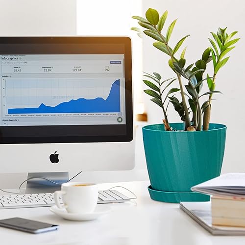 Miniatura 4 de Macetas de 7 pulgadas a granel, paquete de 6 macetas de plástico con agujeros de drenaje y platillos para plantas y flores de interior y exterior,