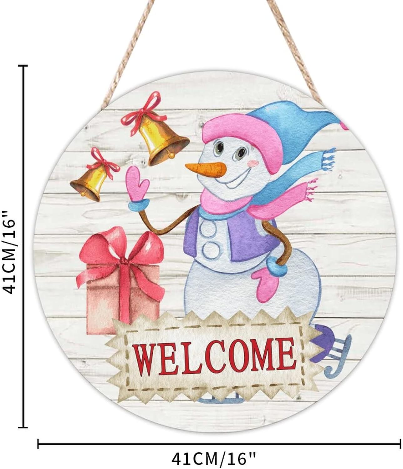 Christmas Snowman Welcome Wood Door Sign Winter Welcome Front Door Sign 16x16in Christmas Welcome Wall Door Hanging Sign for Outdoor Front Porch Farmhouse Front Door Decor Housewarming Gifts