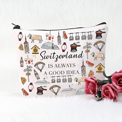 Miniatura 3 de POFULL Swiss Mountains Gift Switzerland Is Always A Good Idea Cosmetic Bag Europe Trip Gift, Suiza es siempre bolsa de cosméticos