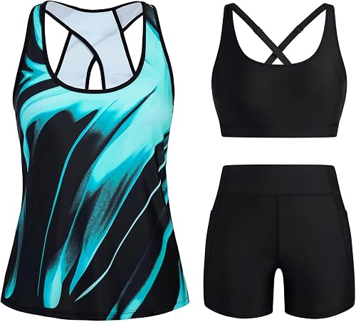 HUSKARY 3 Piece Tankini Swimsuit