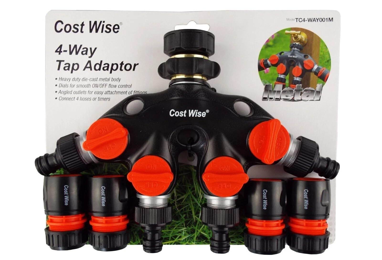 SolaDirect 4-Way Tap Con + HC - Universal Garden Hose Pipe Connectors Fittings Parts Valves Adapters - Hozelock Compatible [BL] — image 1