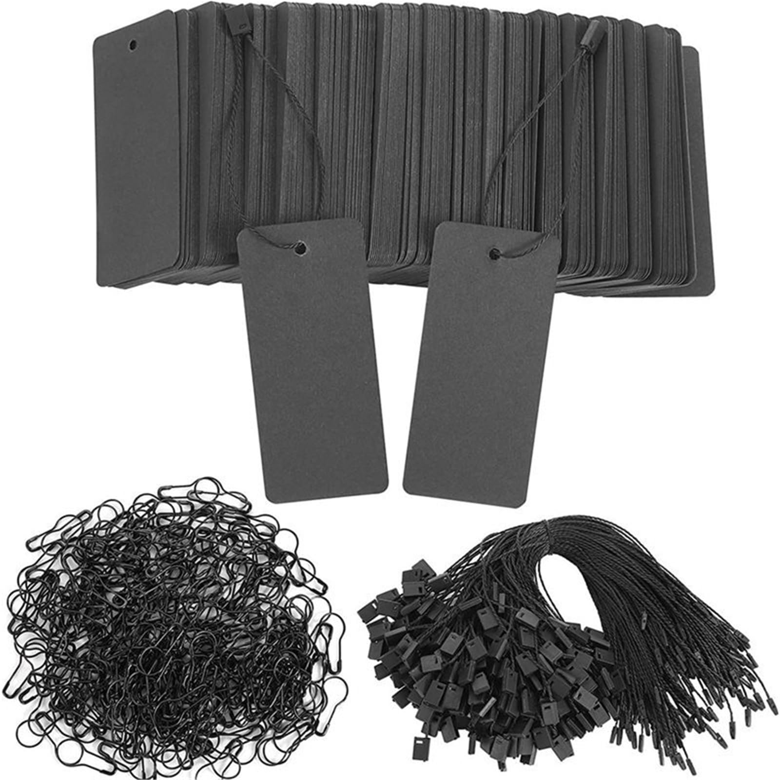 Lot de 800 étiquettes de prix avec ficelle pour vêtements - Noir - Avec épingles de sûreté - Pour travaux manuels - À suspendre