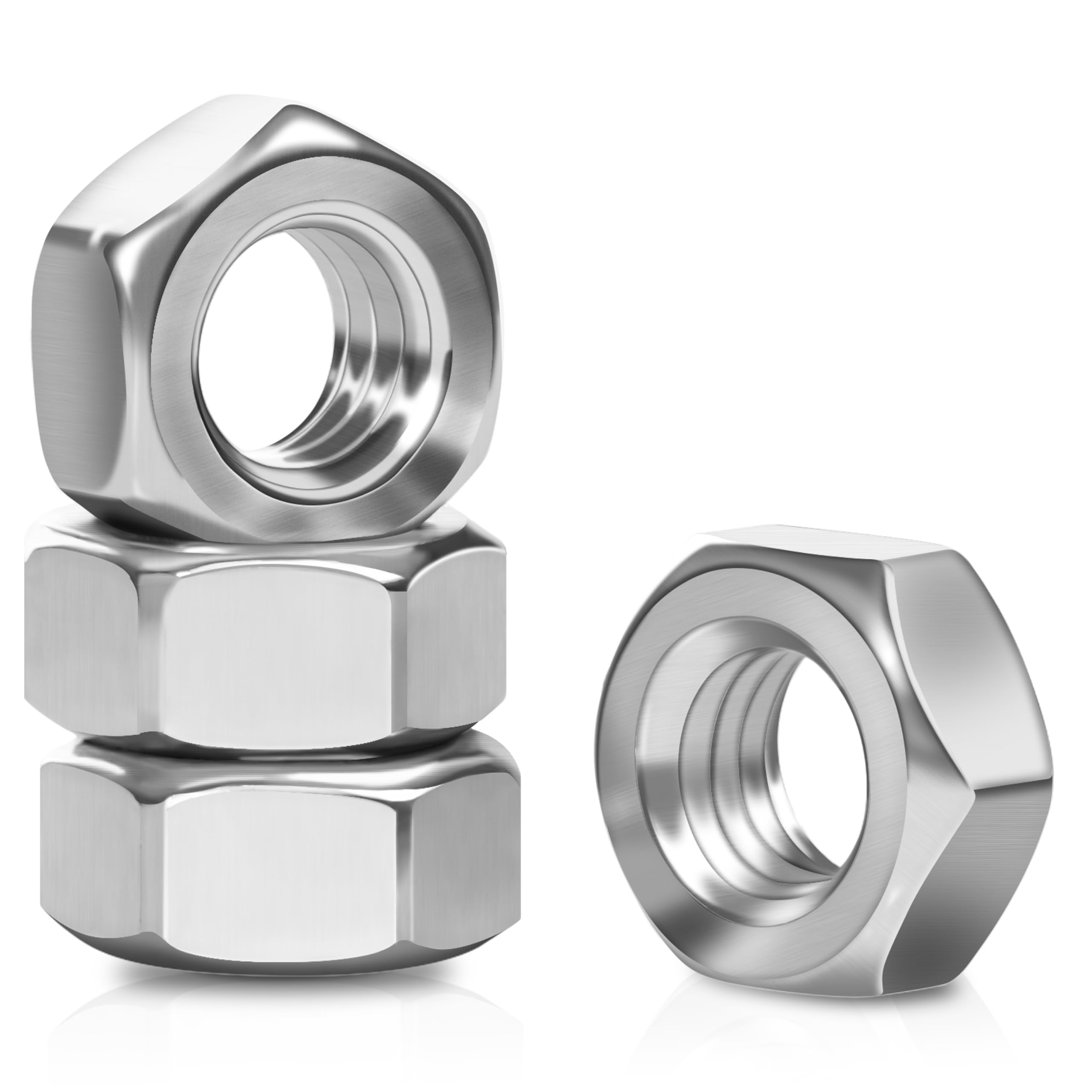 Mywish 50Pcs M6-1.0 Hex Nuts, Stainless Steel 304 (18-8), Hex Drive, Machine Screw Hardware Nuts, Metric M6 Nut Fasteners, Full Thread Assorted Nuts