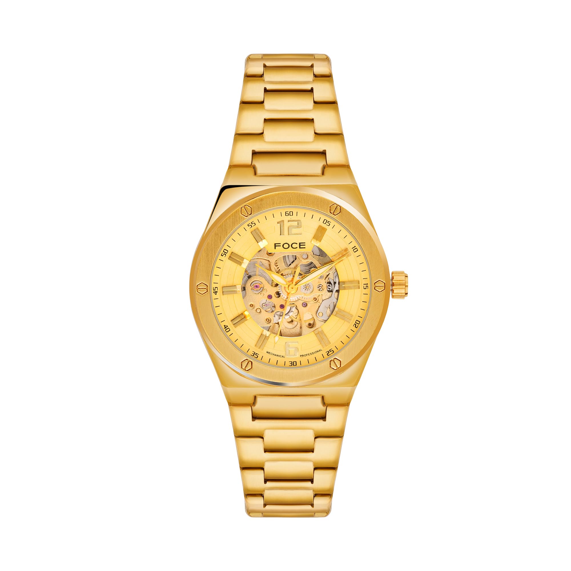 Foce Mens Golden Automatic Watch with Golden Skeleton (See-Through) Dial and Stainless Steel Metal Strap, Model FC14GD07 (B0DBVVK6HL) Amazon Price History, Amazon Price Tracker