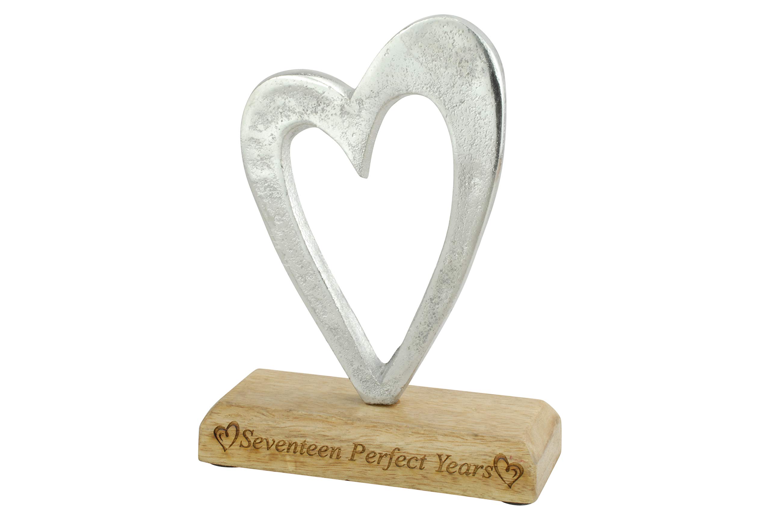 Seventeen Perfect Years 17th Anniversary Rustic Metal Heart Decoration – Free Standing Aluminium & Wooden Decoration (hssperf-17)