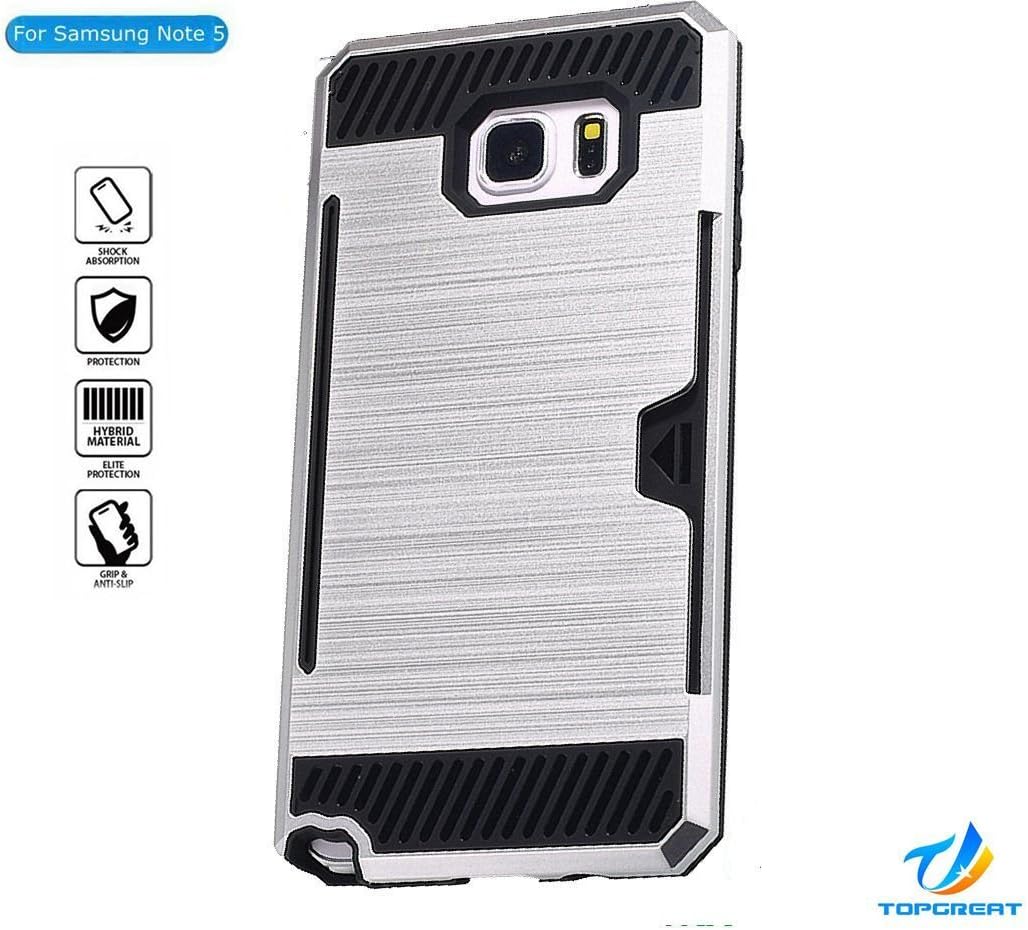 Samsung Note 5 case,Galaxy Note 5 case,TopGreat Super Cool Dazzle Anti-slip Drop Protection Shock Absorption Armour Case Wiredrawing Texture Card Slots Cover [Wallet][Gifts] for Note 5 (Silver)