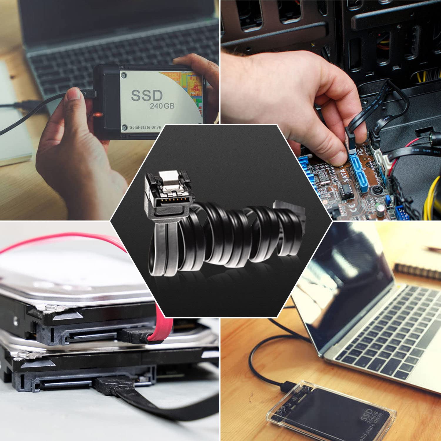 12-pak kabel kątowy 90 stopni ma znaczenie prosty kabel SATA czarny III kabel SATA 6,0 Gb/s, zestaw kabli SATA - 16 cali