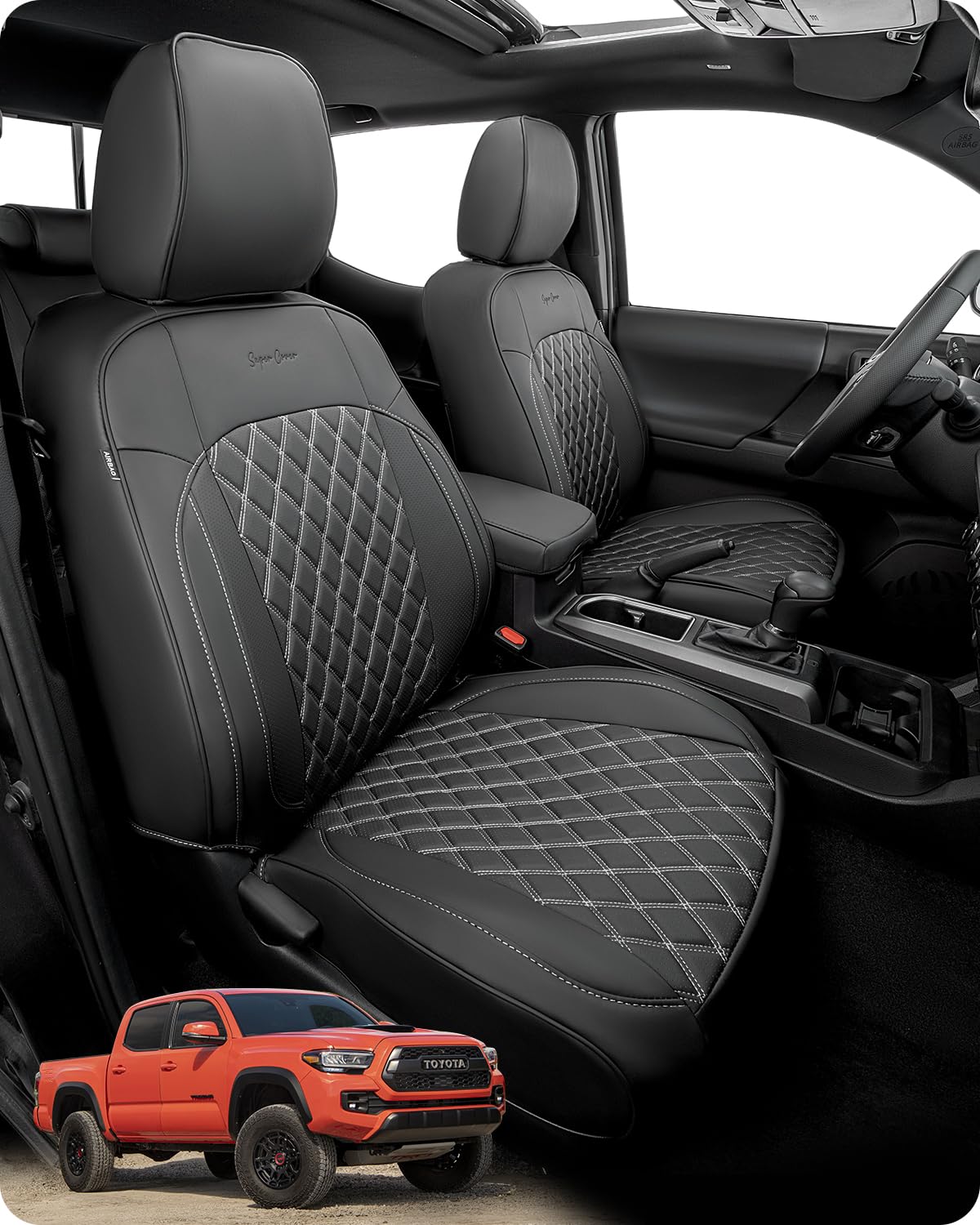 Seat Covers for Toyota Tacoma 2016-2023(Crew/Double Cab Only), Full Covered Faux Leather Seat Protectors Set for Tacoma 2016 2017 2018 2019 2020 2021 2022 2023 Car Accessories, Black-Gray