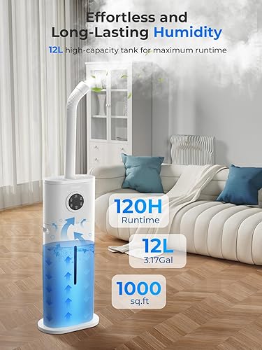 Miniatura 2 de Humidifier for Large Room Home, 12L3.17Gal Top Fill Cool Mist Ultrasonic Floor Quiet Humidifiers for Baby and Plants with Customized Humidity,