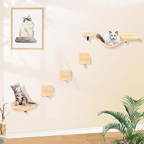 Miniatura 1 de Estantes de pared para gatos, hamaca para gatos montada en la pared, estantes para gatos con 3 escalones, estantes para gatos y perchas para pared,