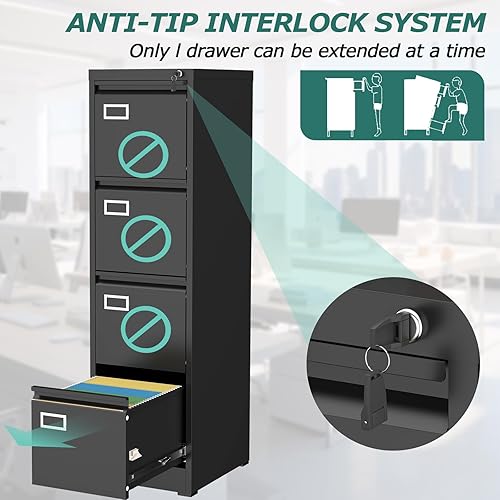 Miniatura 19 de GREATMEET Archivador de 2 cajones con cerradura, pequeños archivadores de metal para oficina en casa, 2 cajones, archivadores verticales negros