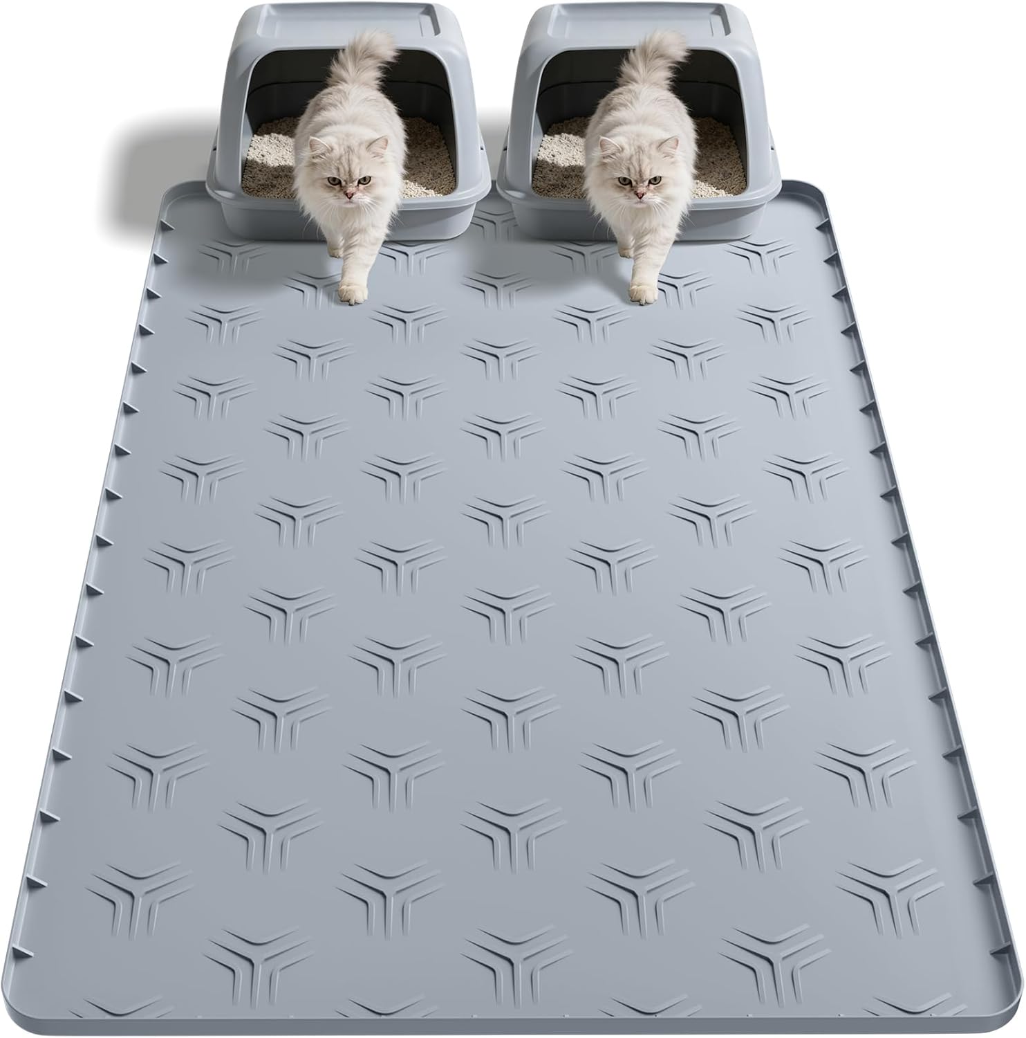 JUJOMAT Cat Litter Box Mat, 40"*28" Large Silicone Cat Litter Trapping Mat Non-Slip Gray Kitty Litter Mat for Indoor Cats, Waterproof Pet Food Mats Easy to Clean & Soft on Kitty Paws