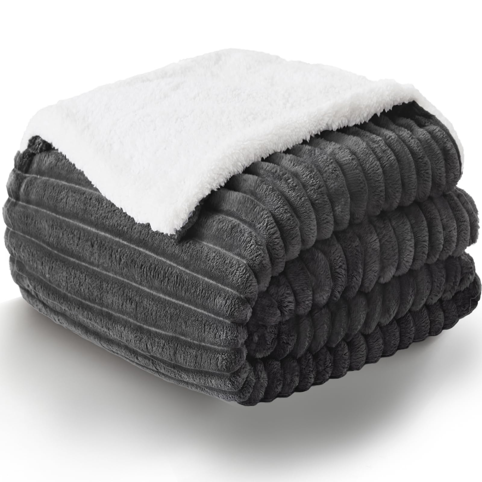 WAVVE Coperta Plaid Pile di Sherpa - Coperta a righe 150x200 cm, Grigio - Coperta Pelosa- Divano/Letto Singolo/Matrimoniale, Copridivano di Microfibra Calda e Morbida