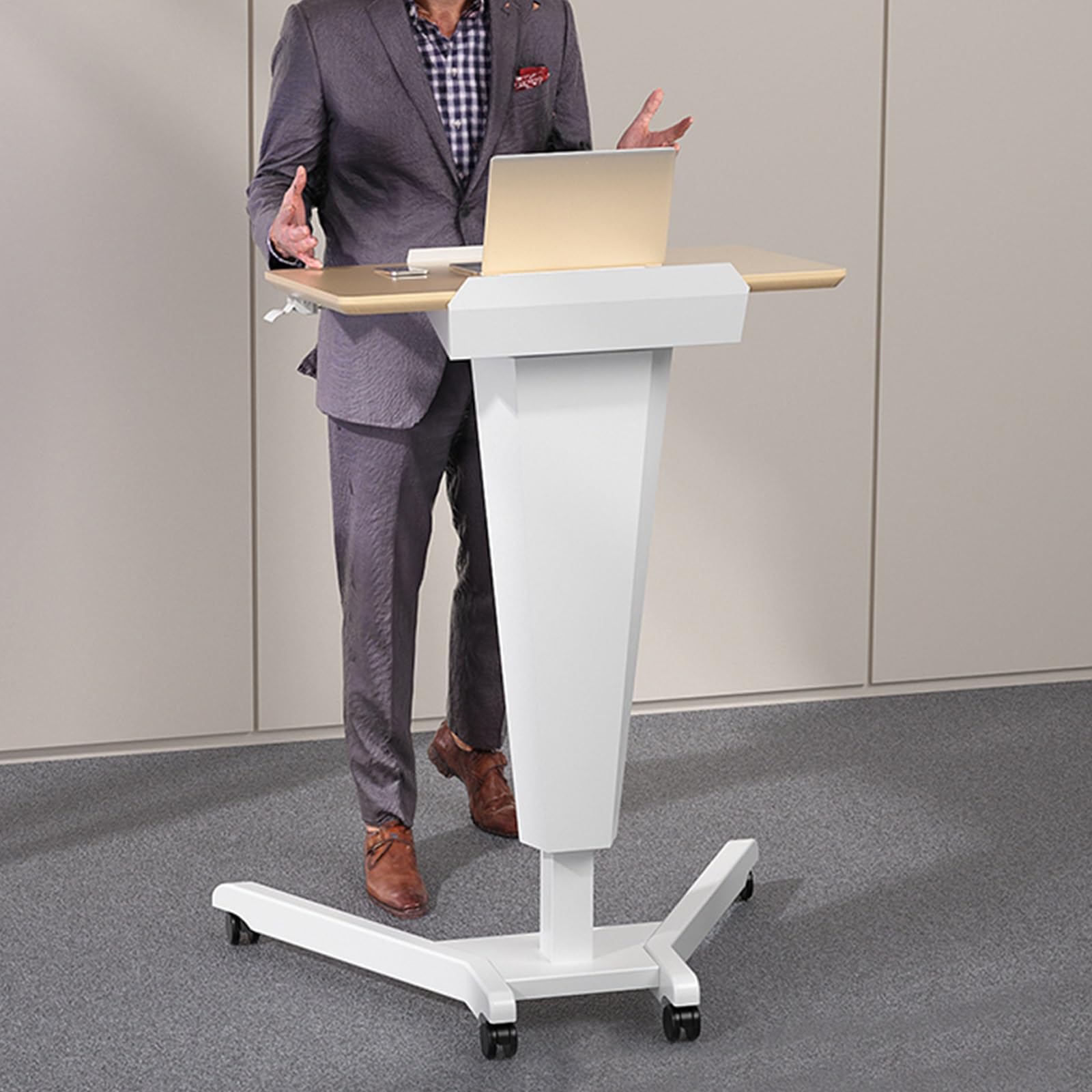 Gmbayue Yellow Mobile Lectern Multi-Purpose Podium, Height Adjustable Lecture Podium Stand, Standing Laptop Desk For Restaurants, Churches, Seminars And Schools(Yellow)