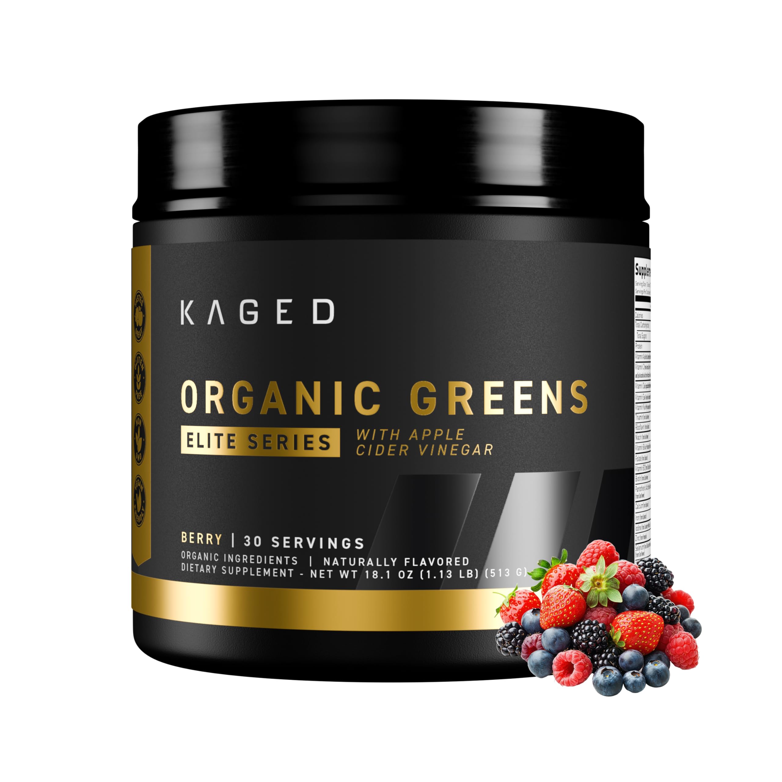 Organic Greens Elite, Superfood and Greens Powder with Apple Cider Vinegar, Adaptogen, Prebiotics, Vitamins & Minerals, Berry, 30 Servings