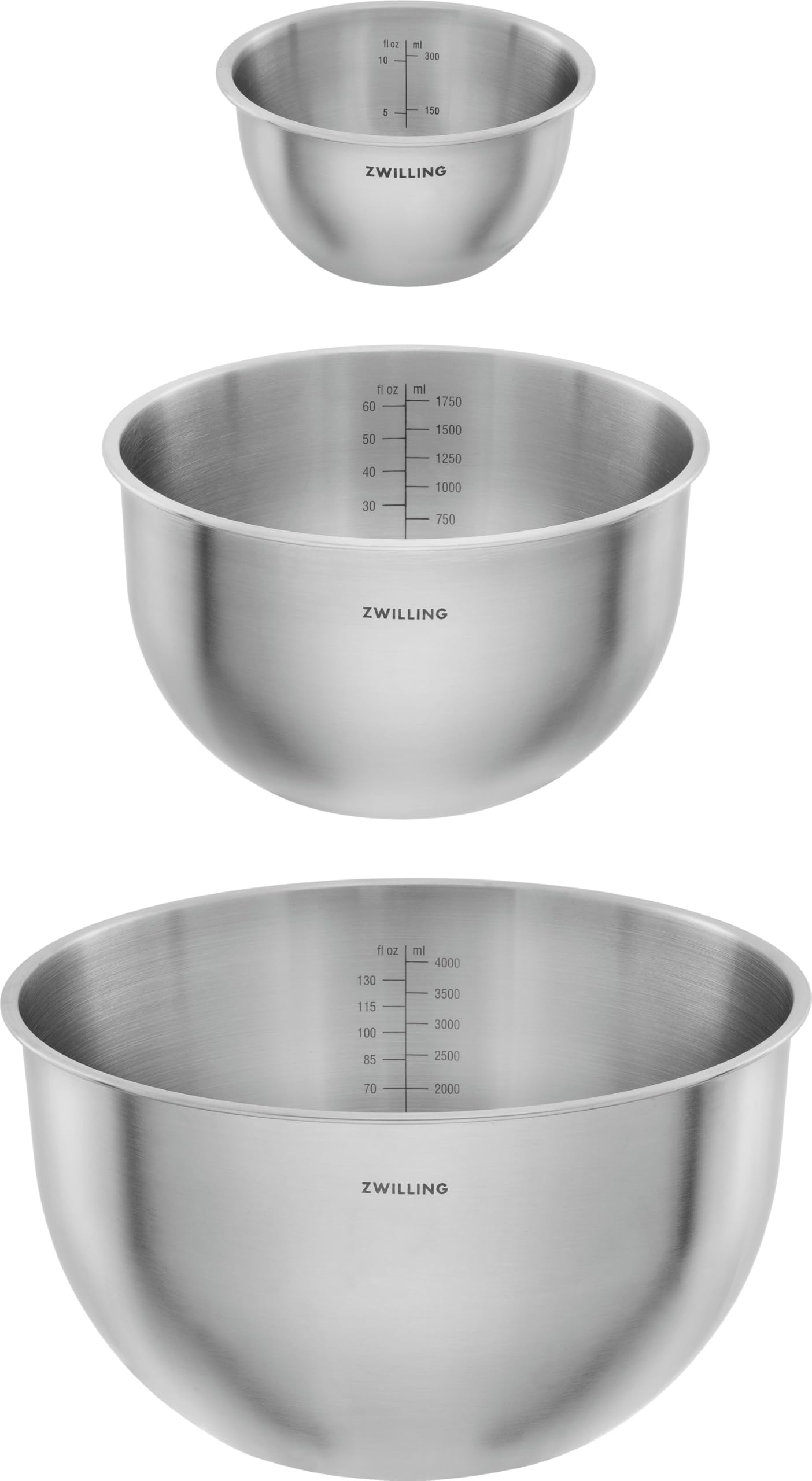 ZWILLING Fresh & Save BOWLS - Juego de 3 cuencos (acero inoxidable, 12 cm, 18 cm, L-24 cm), color plateado