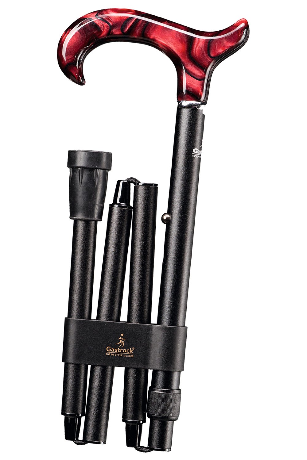 Eleganter Damen Gehstock Perlmutt RUBIN mit Derbygriff/faltbar & höhenverstellbar 76-86 cm