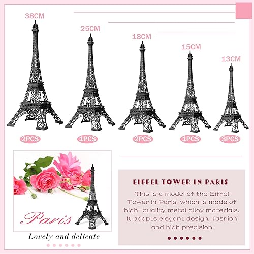 Miniatura 3 de Hicarer 9 piezas de decoración de estatua de la torre Eiffel de 5 a 15 pulgadas, 5 tamaños, aleación de metal de París, torre Eiffel, manualidades,