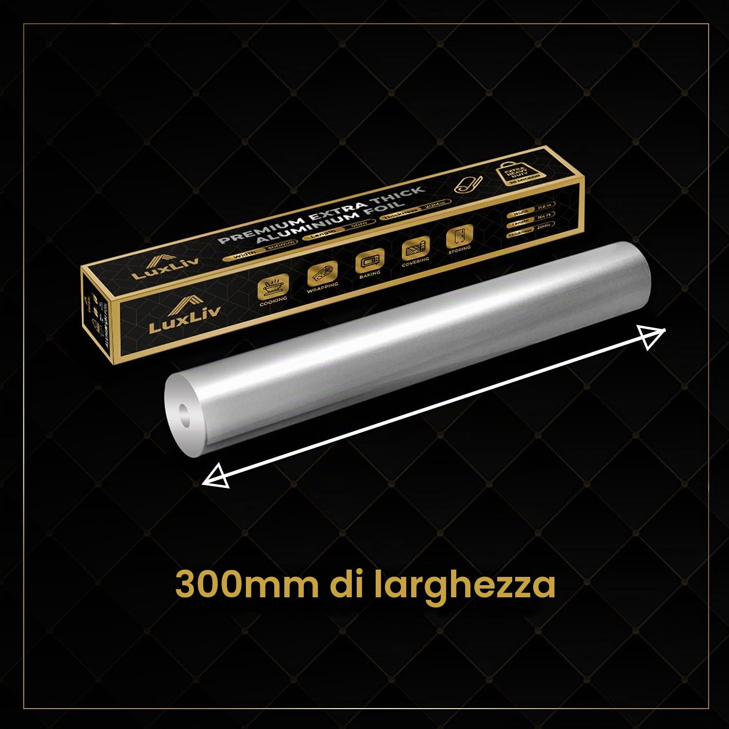 Rotolo di alluminio resistente 30 cm x 50 m spessore extra per industria alimentare LuxLiv®