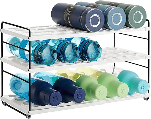 Organizador de botellas de agua para gabinete, estante de almacenamiento de botellas de agua expandible de 3 niveles, organizador de vasos ajustable
