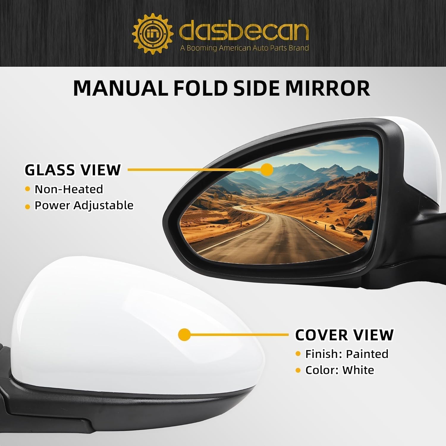 Dasbecan Left Driver Side Mirror Compatible with 2011-2016 Chevy Cruze Sedan/Hatchback Non-Heated Power Glass Manual Folding Door Mirror Assembly 3Pins GM1320420 19258657 (White)