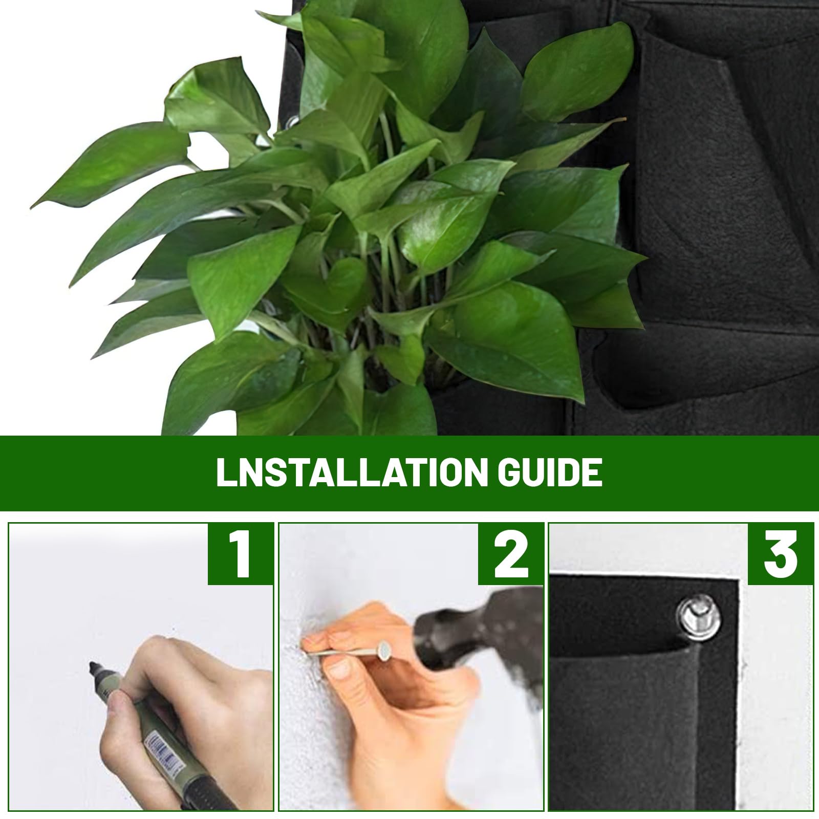 Sac à Plantes Mural, 25 Poches Sacs de Culture Muraux, 100 x 100 cm, Sac de Plantation Suspendu Pot de Fleurs Mural Extérieur, Sac à Plantes Mural en Feutre Vertical
