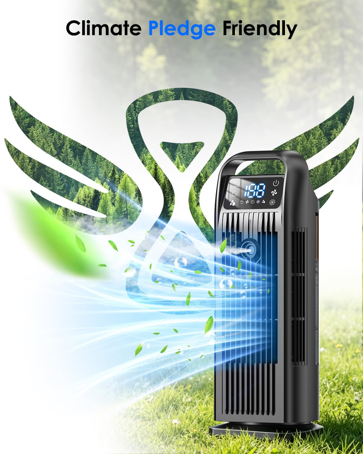 Climatiseur Mobile 6 en 1, Climatiseur Portable Silencieux avec Refroidisseur d'air 1200ml, 120°Oscillation, 1-12H Minuteries, 4 Vitesses, Touches Tactiles et Télécommande (Noir minuit)