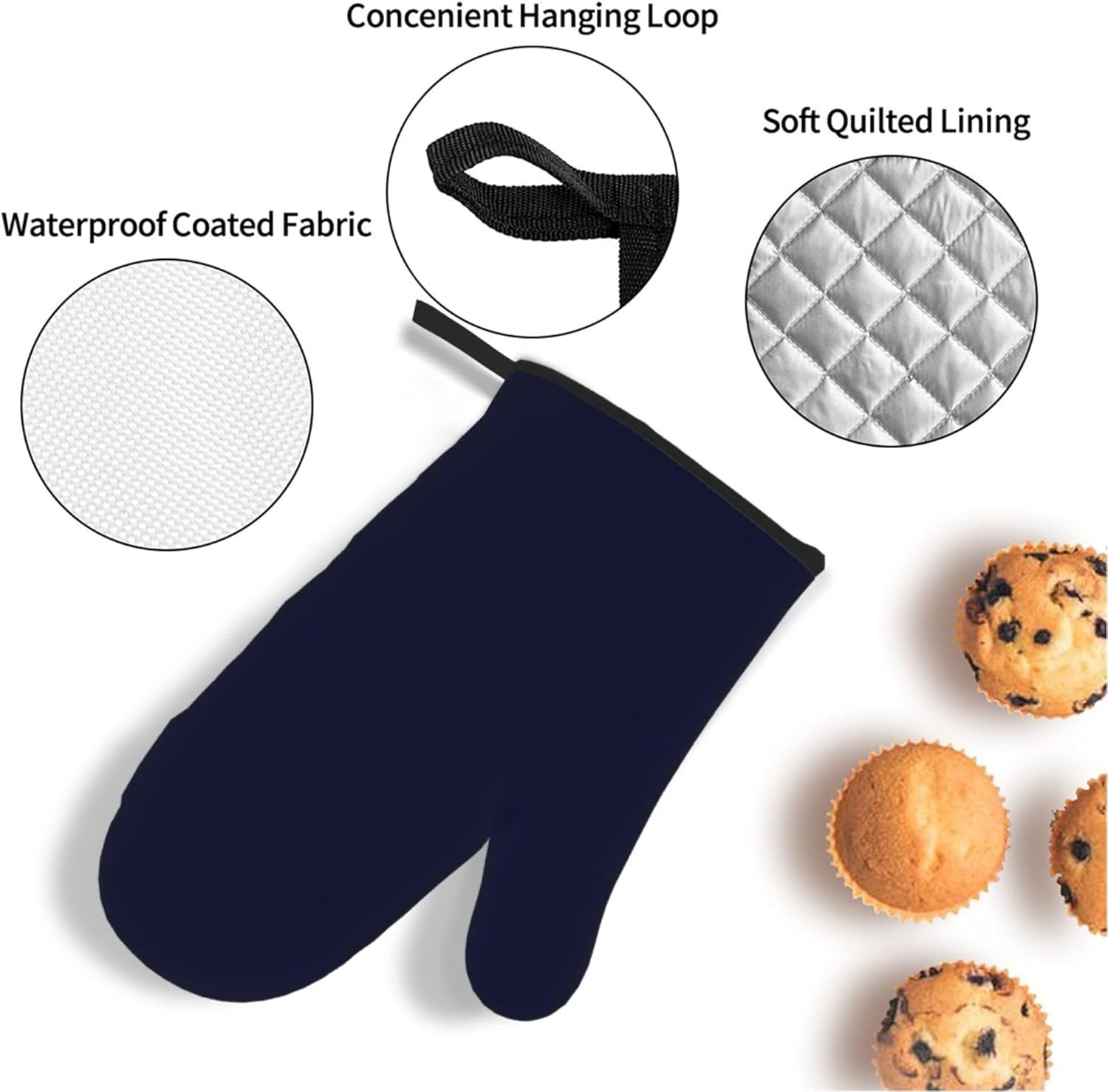 4PCS Oven Mitts and Pot Holders Set, Modern Elegant Solid Dark Navy Heat Resistant Oven Mitts Gloves Set Kitchen Hot Pads for Cooking Grill