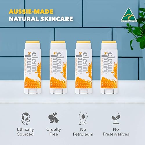 Miniatura 6 de Clean & Pure Bálsamos labiales favoritos de Beekeeper, paquete de 4  Productos de belleza de miel de manuka  Juego de cuidado de labios con cera de