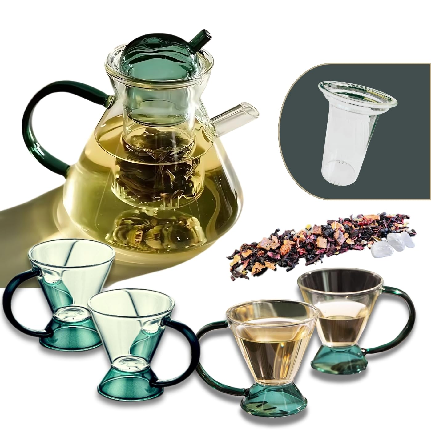 Service à thé en verre moderne pour moments de détente au salon avec tasses