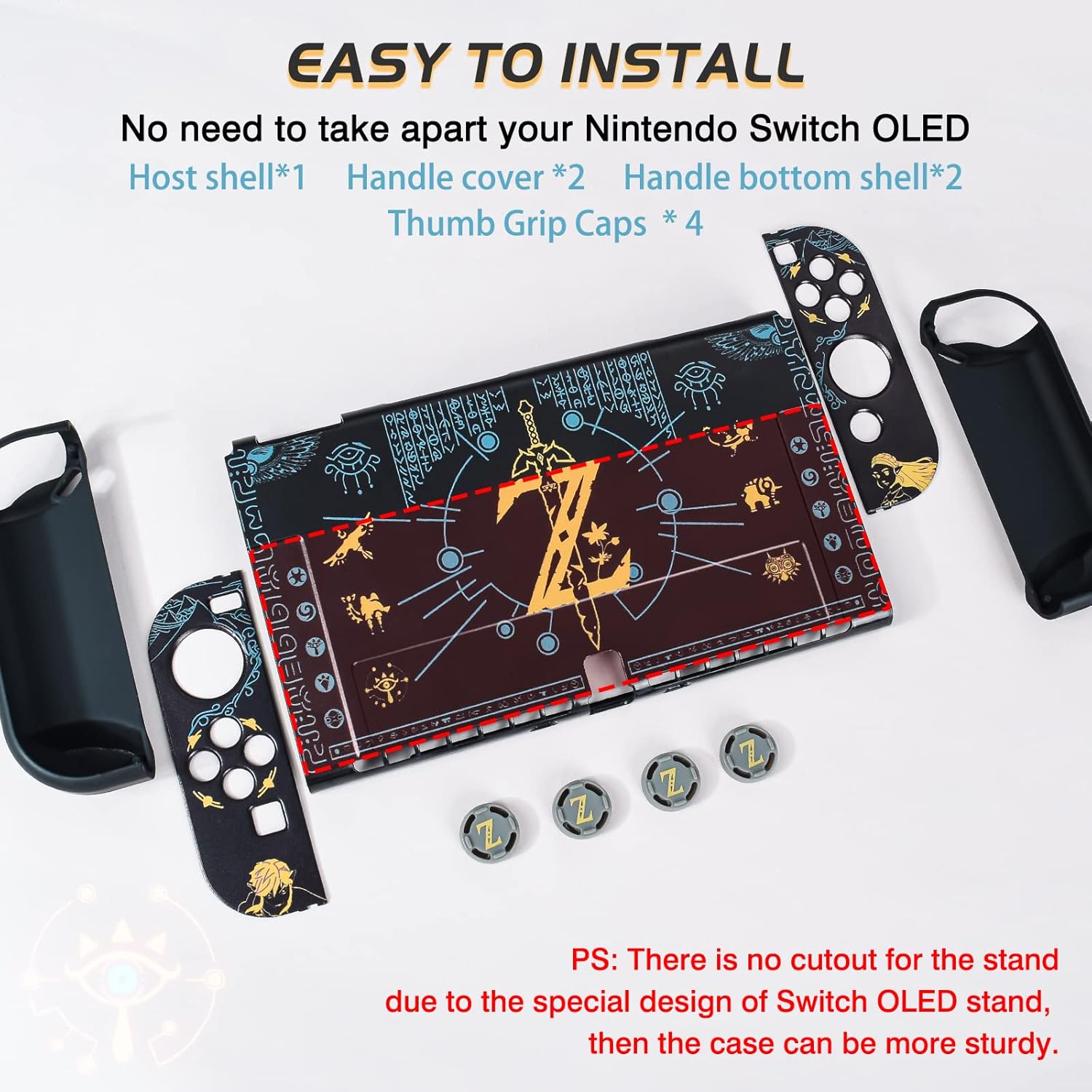 DLseego Switch OLED Protective Case Dockable Hard Shell Black Shockproof Cover Joy Con Skin with 4PCS Thumb Grips Caps Design for Switch OLED New Model - Image 6