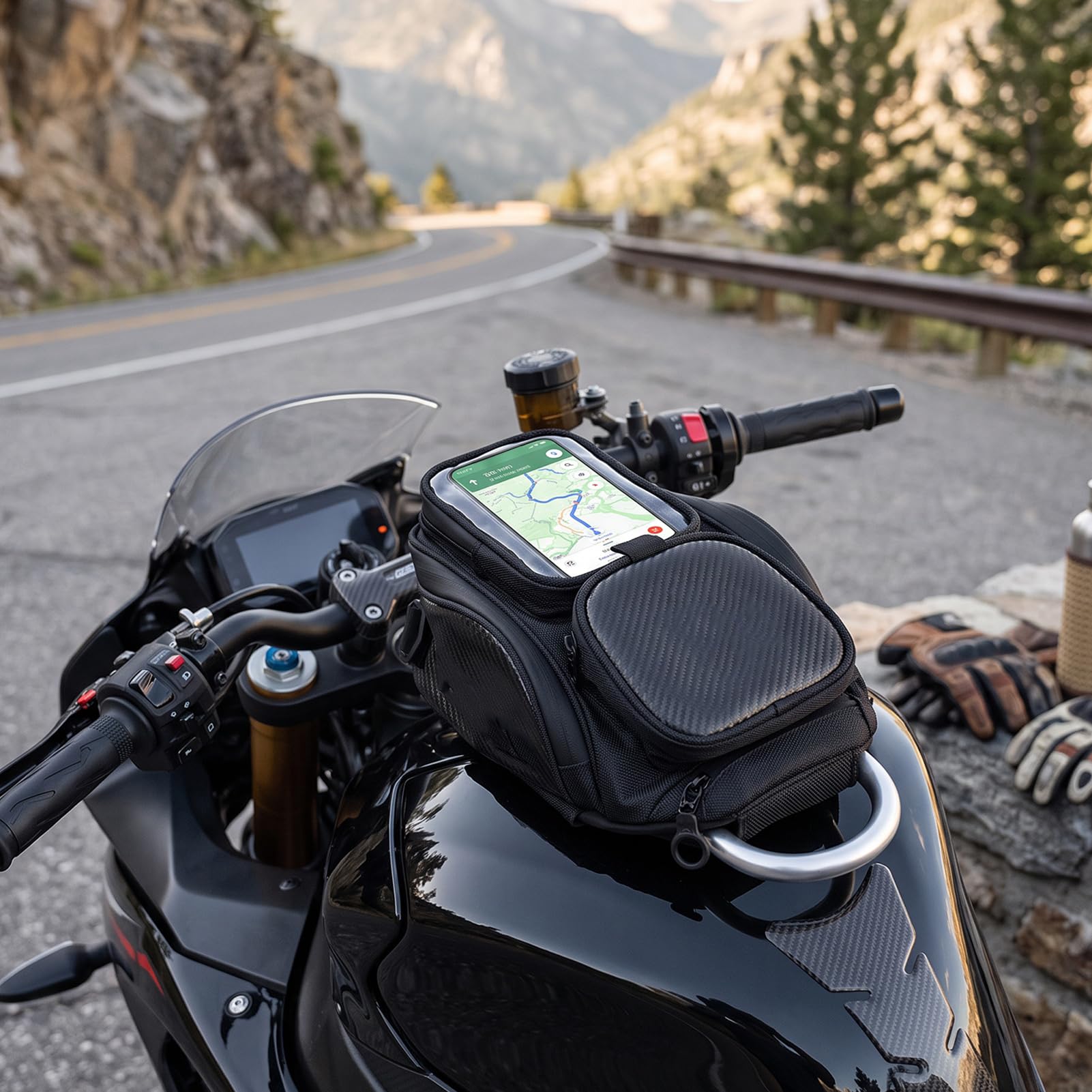 Magnetyczna Torba na Zbiornik Motocykla, z Oknem Dotykowym i