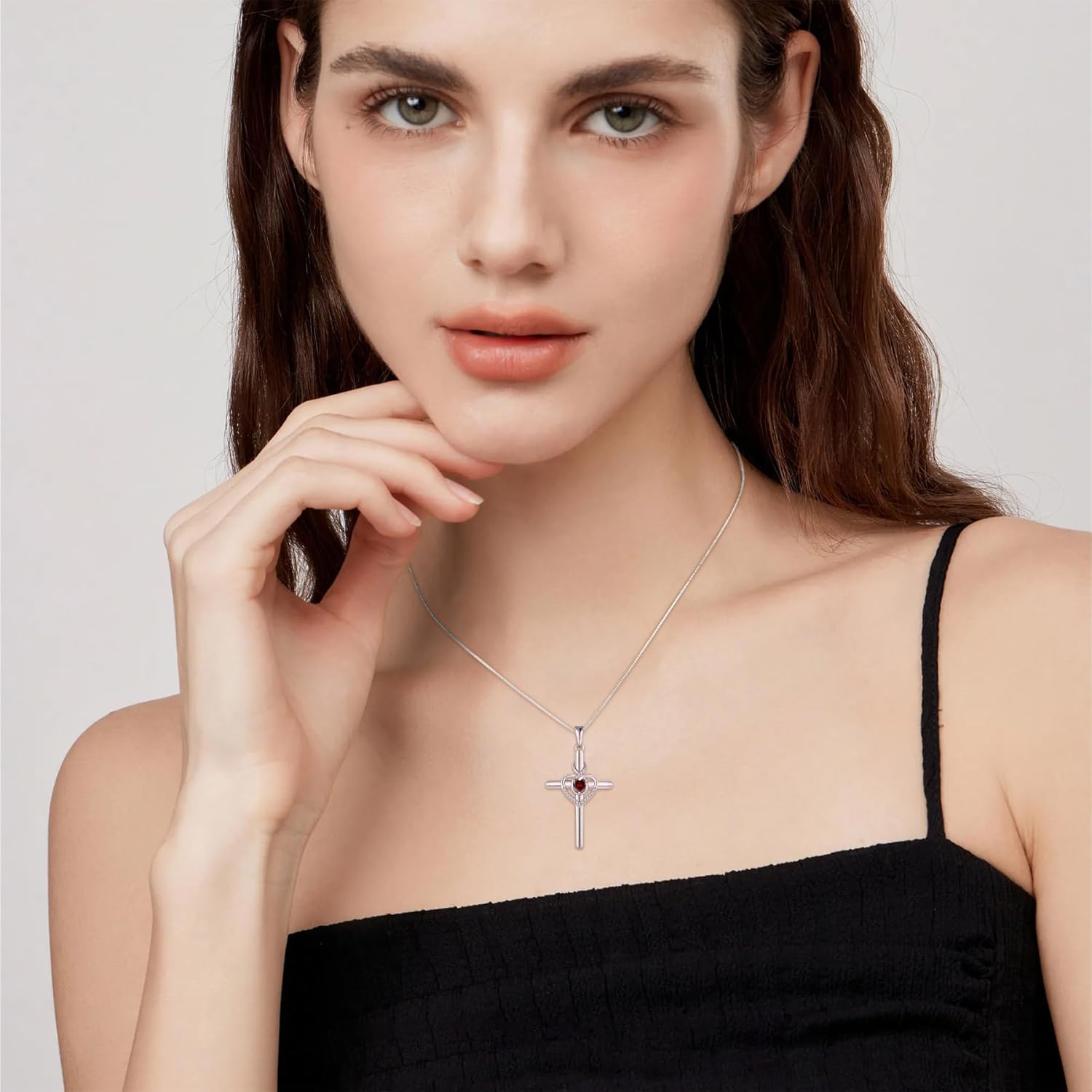 Heart Cross Necklace for Women 925 Sterling Silver Infinity Cross Pendant Birthstone Necklace Religious Jewelry Gift for Women Her Mom Wife Daughter - Image 3