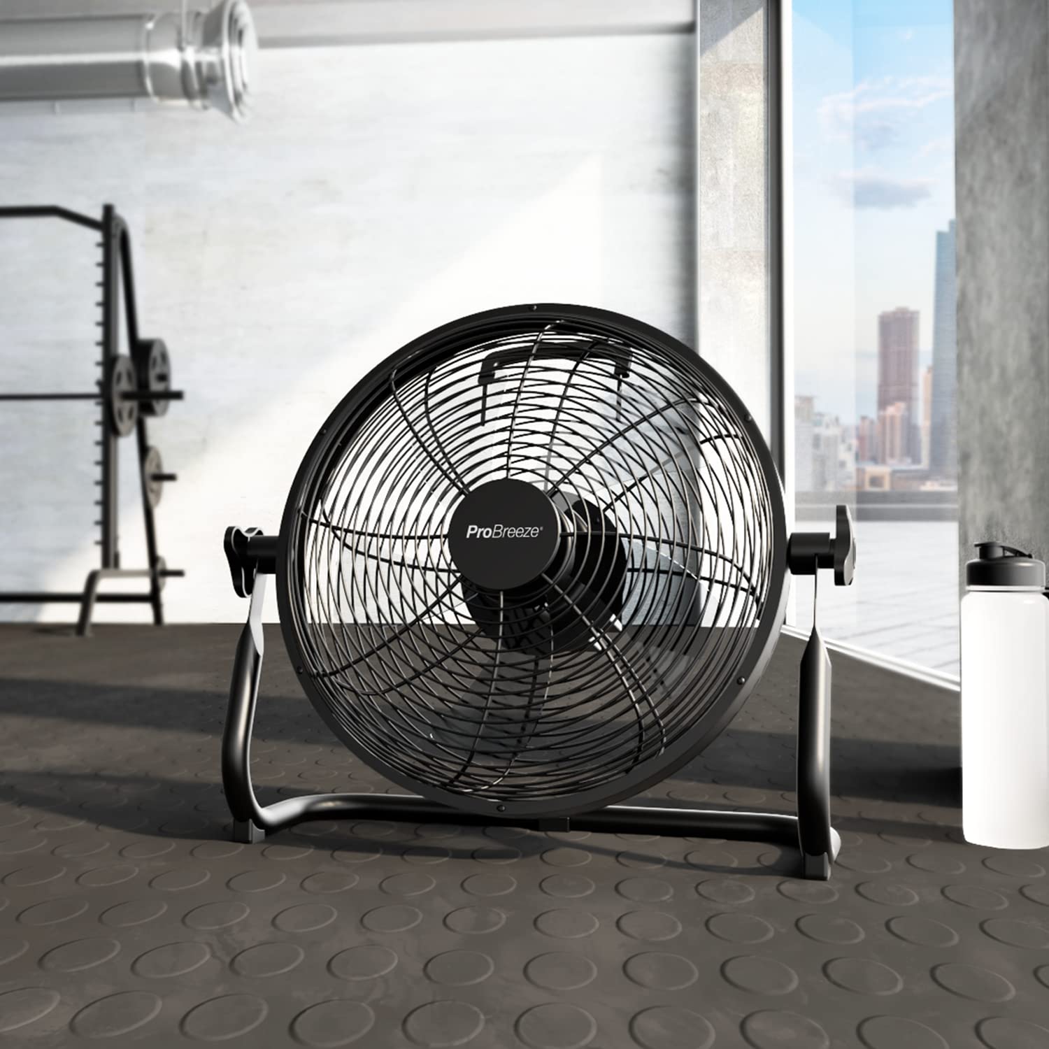 Pro Breeze Ventilatore da Pavimento Ricaricabile 30cm- Durata batteria 4,5-24 ore, Testata regolabile, Porta USB per dispositivi di ricarica, Ventilatore silenzioso leggero e portatile