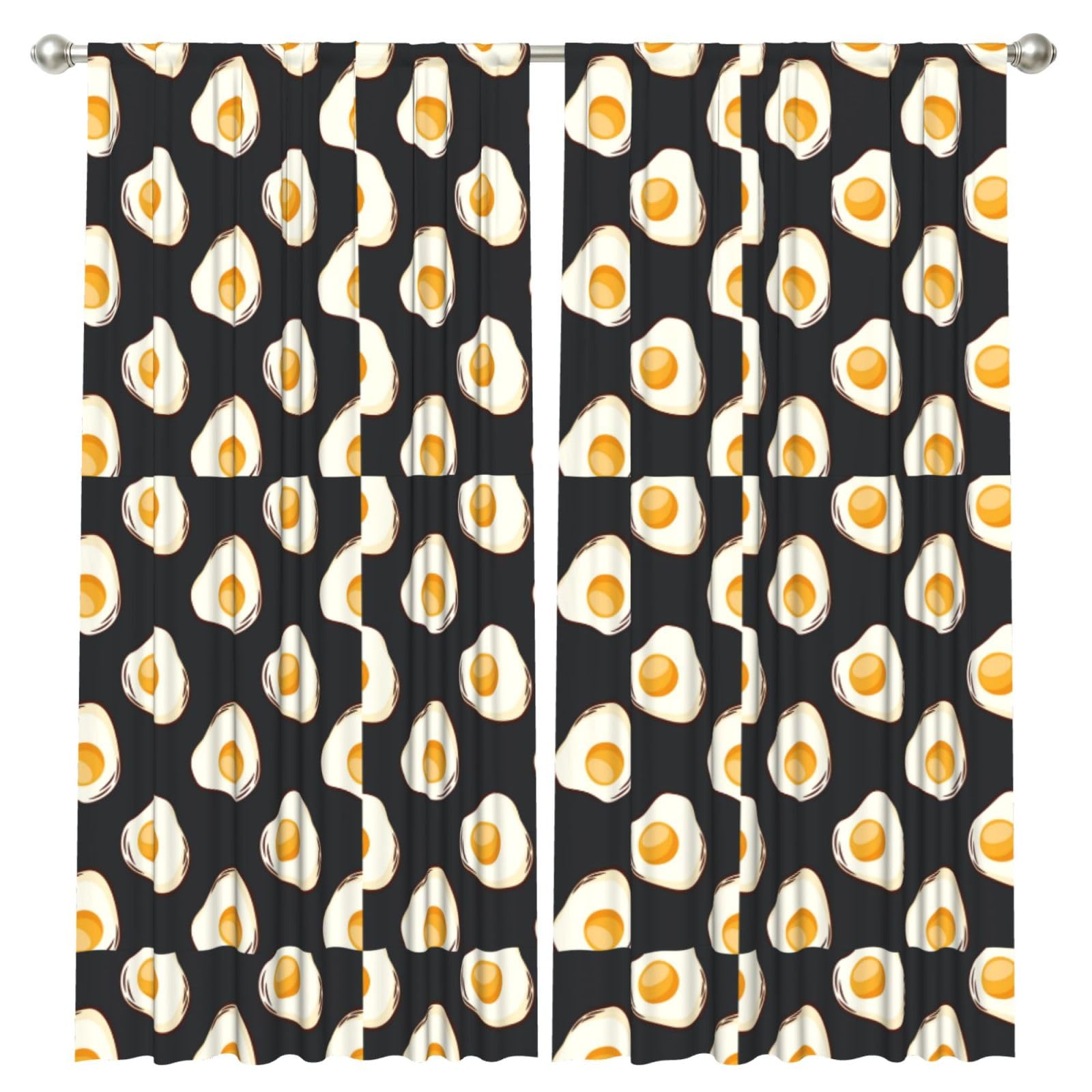 InOmak Food Fried Eggs Dark, 2 Panels Window Curtains 52 x 84 Inch Blackout Curtains for Living Room Bedroom