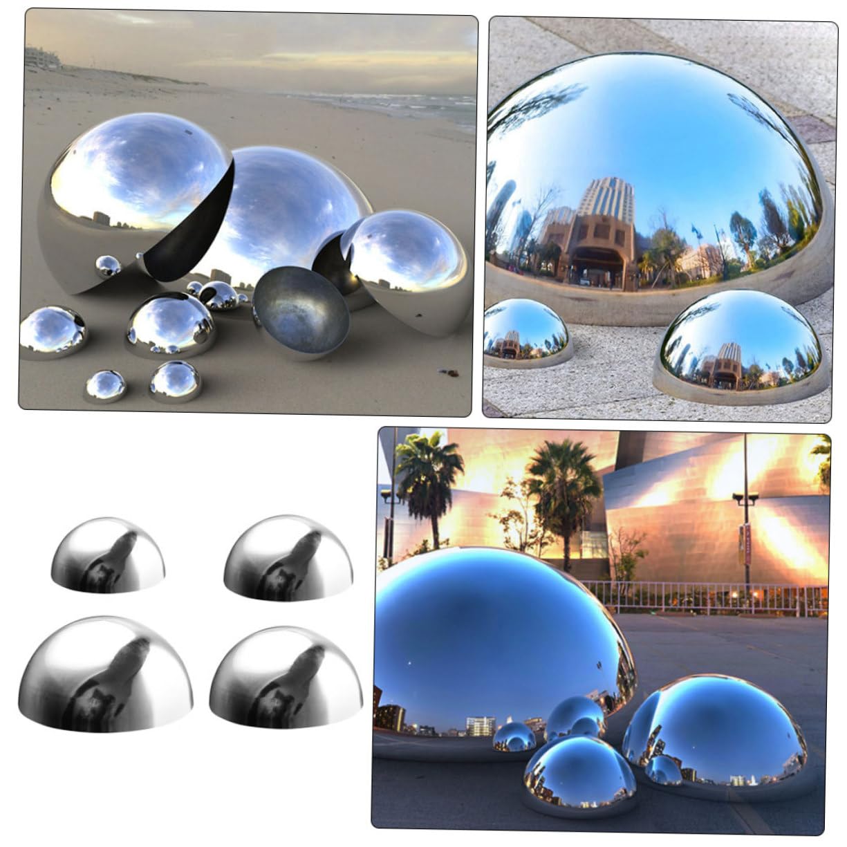 TOYANDONA Bola Reflectante de Acero Inoxidable para Jardín Exterior, 4 Piezas, Aumenta la Visibilidad y Seguridad Nocturna, Decoración Moderna para Caminos y Patios