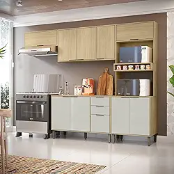 Cozinha Modulada Glória 5 Peças com Aéreo 1200 3 Portas, Tampo e Torre 2 Fornos Castanho/Off White