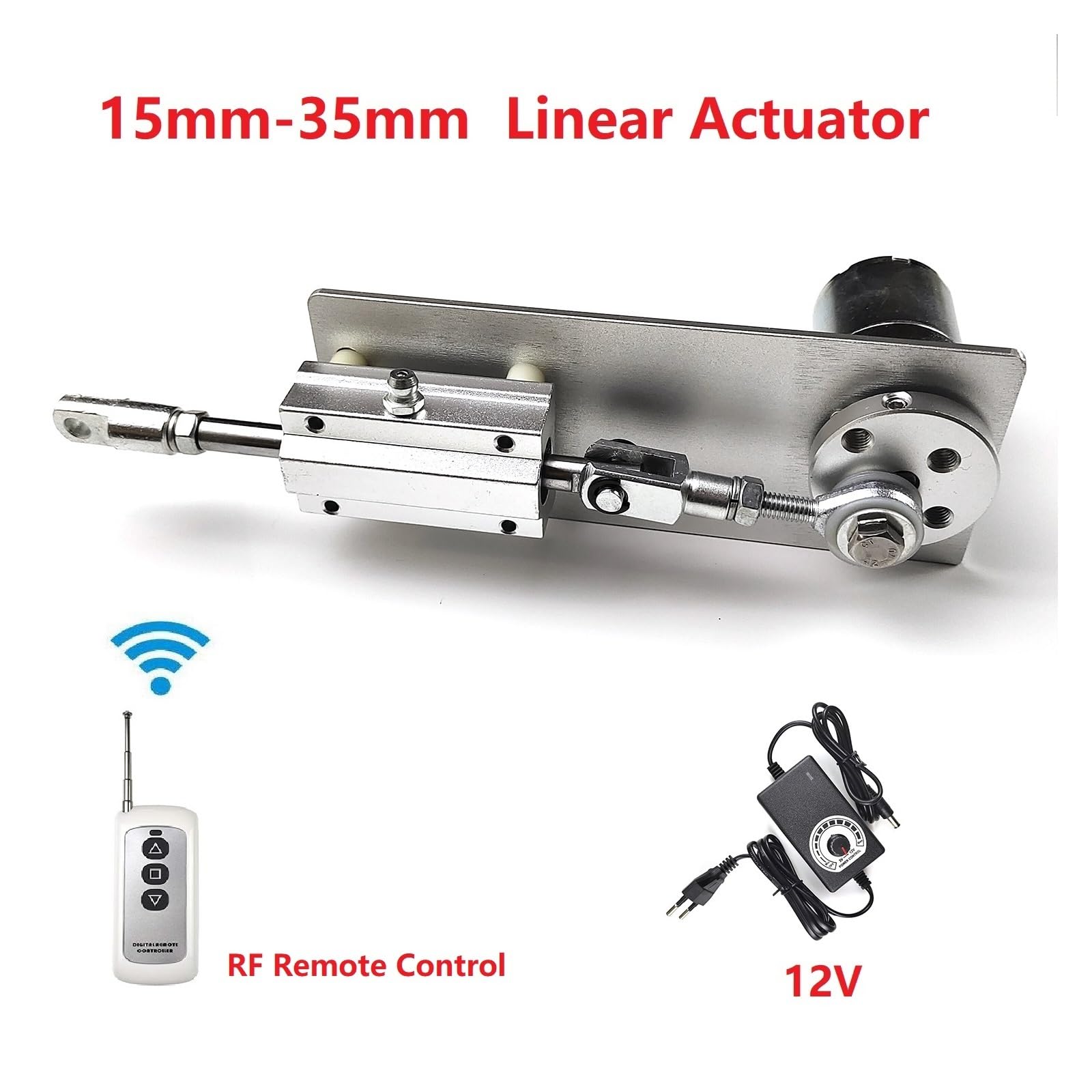 Siłownik liniowy, DC 12V Mały siłownik liniowy Tłokowy silnik teleskopowy 15/20/25/30mm Skok Stop aluminium(85 rpm,Without RF remote)