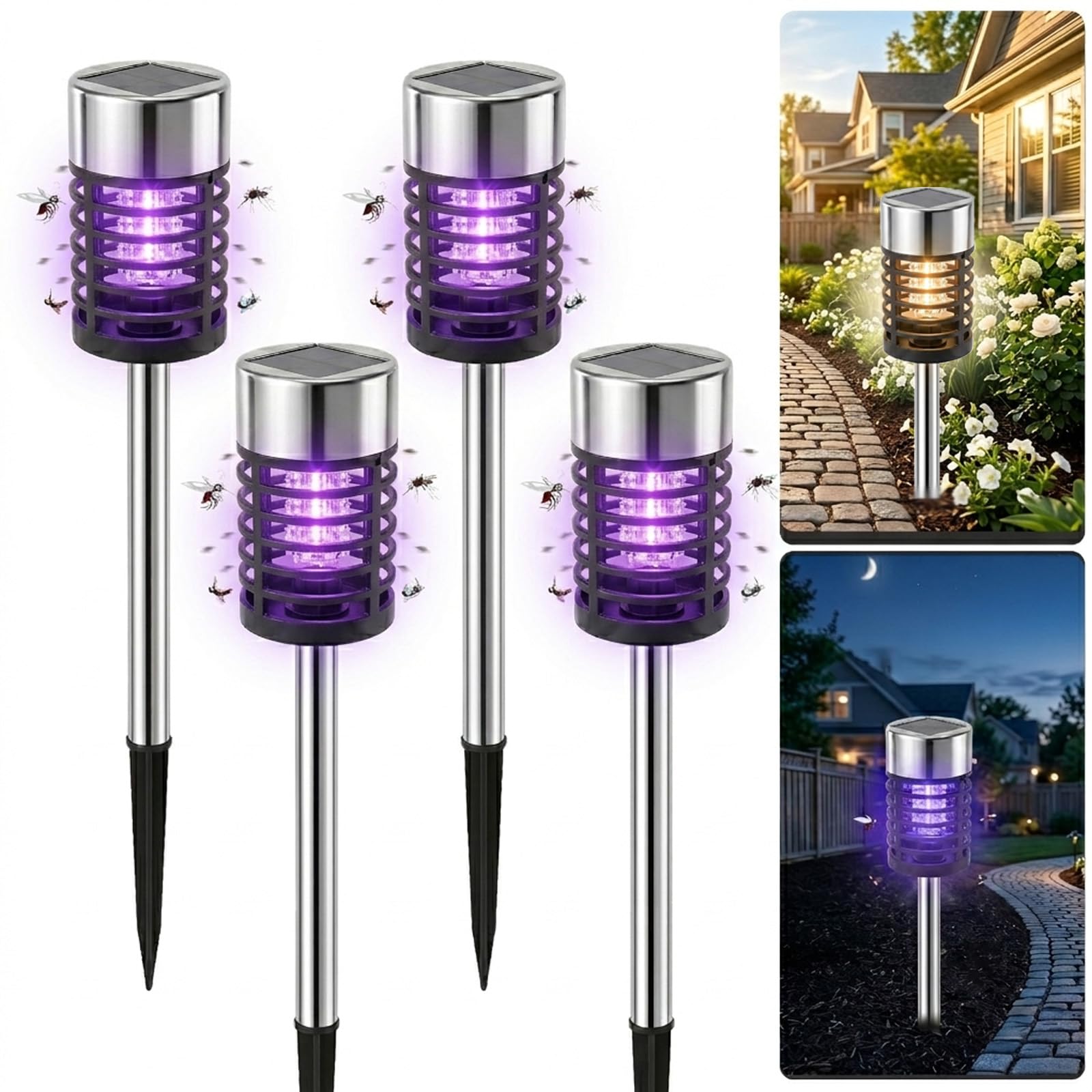 2026 - Paquete de 4 matamosquitos solares para exteriores, repelente de mosquitos para patio, trampa para mosquitos al aire libre utilizada para repeler mosquitos pequeños insectos voladores